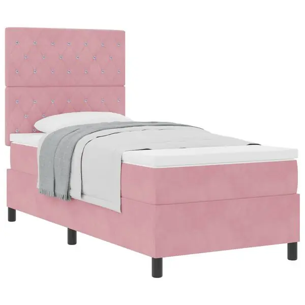 vidaXL Bäddfjäder med madrass med huvudgavel Rosa 90 x 190 cm Sammet Rabatt