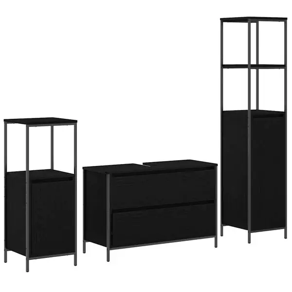 Begränsat antal vidaXL Badrumsmöbelset med låda 3 pcs Svart Ek Konstruerat trä