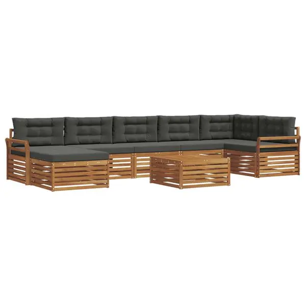 vidaXL Utomhussoffset med kudde 8 pcs Naturlig och Antracit Extra rabatt