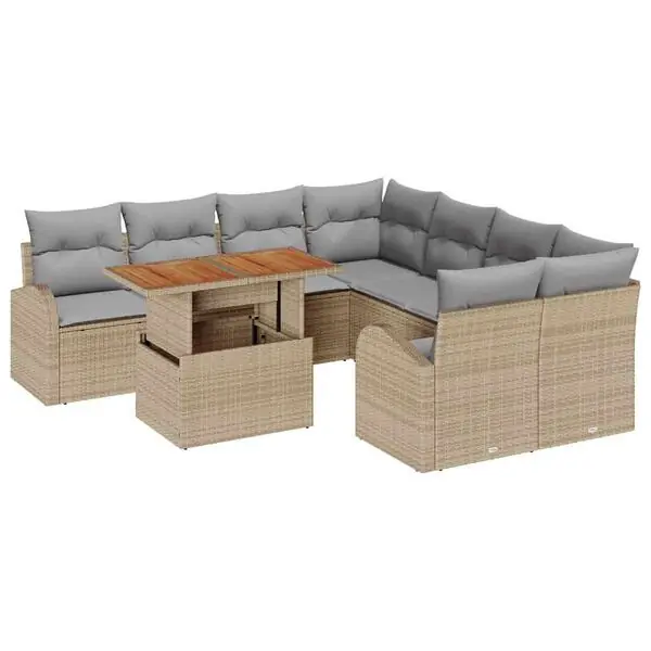 Erbjudandepris vidaXL Trädgårdsoffset med kudde 9 pcs beige och ljusgrå