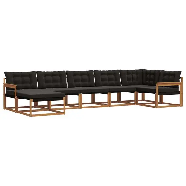 vidaXL Utomhussoffset med kudde 7 pcs Naturlig och svart Premium