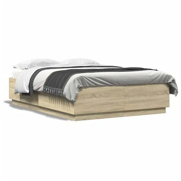 vidaXL Sängram sonoma-ek 150x200 cm konstruerad trä risnedsättning