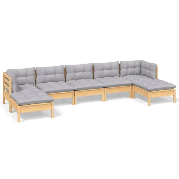 vidaXL Loungegrupp med grå dynor 7 delar massiv furu Begränsad tid