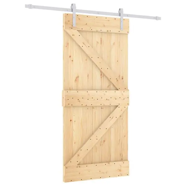 vidaXL Skjutdörr Naturlig och vit 95 x 210 cm Massiv furuträdörr Köp nu