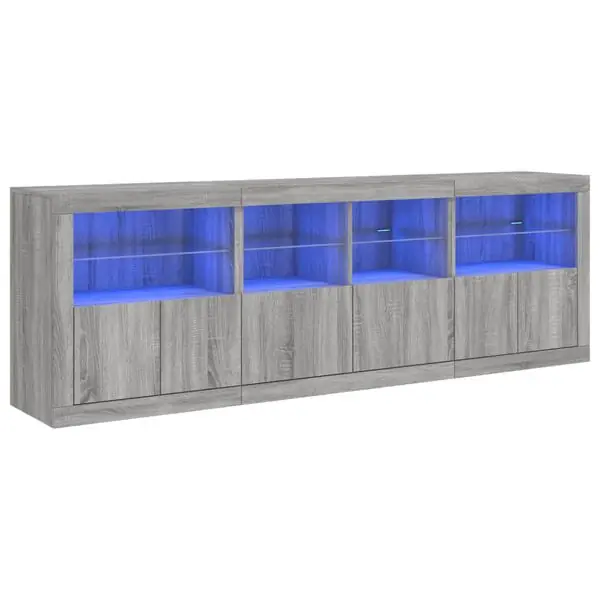 vidaXL Skänk med LED-belysning grå sonoma 202x37x67 cm Kampanj