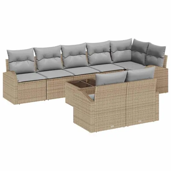 Begränsad tid vidaXL Trädgårdsoffset med kudde 9 pcs Beige och ljusgrå konstrotting