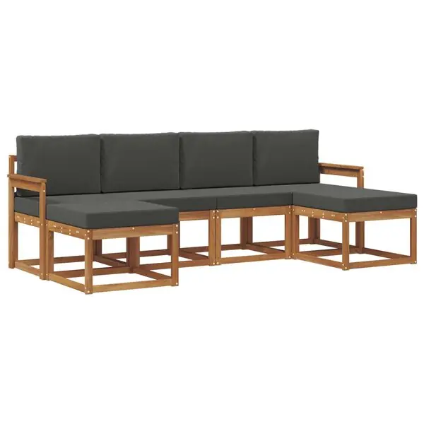 vidaXL Utomhussoffset med kudde 6 pcs Naturlig och Antracit Expressleverans