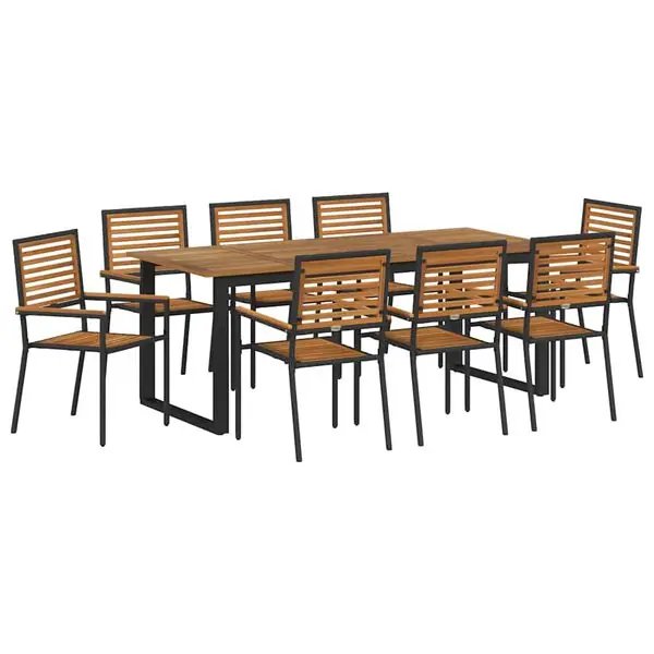 vidaXL Trädgårdsmöbelset 9 pcs Svart Massivt Akaciaträ I lager