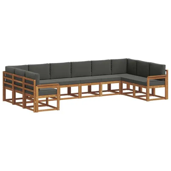 vidaXL Utomhussoffset med kudde 10 pcs Naturlig och Antracit Köp nu
