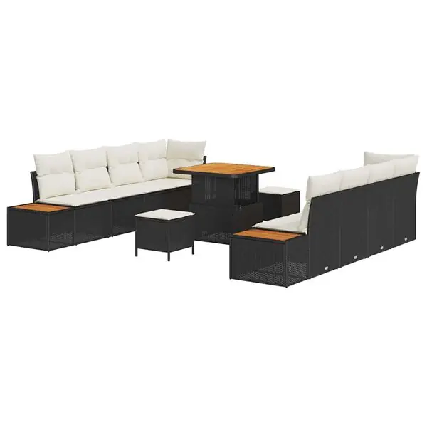 Handla nu vidaXL Trädgårdsoffset med kudde med lagring 11 pcs Svart Poly rattan