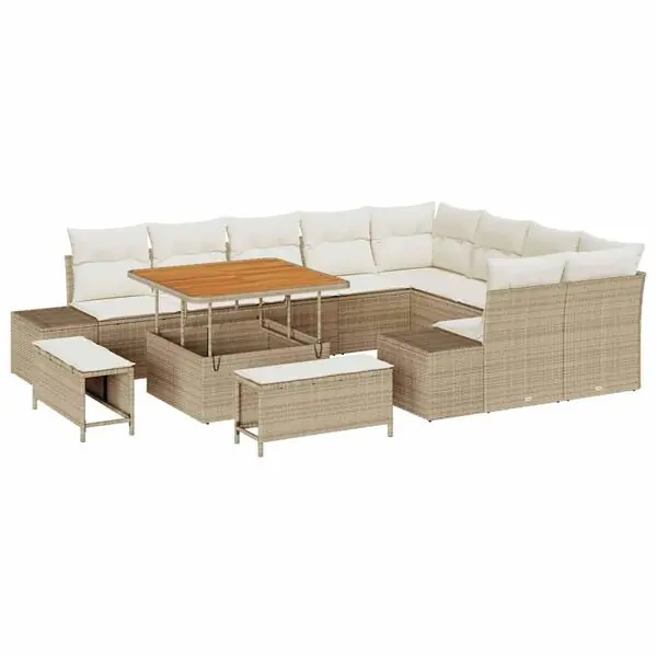 Utförsäljning vidaXL Trädgårdsoffset med kudde med lagring 12 pcs Beige Poly rattan