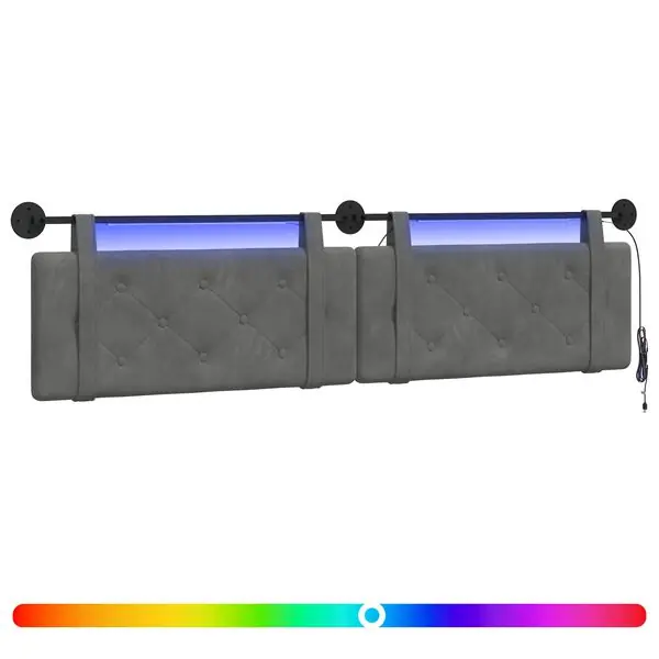 vidaXL Hängande sänggavel Med LED-lampa Mörkgrå Sammet Billig