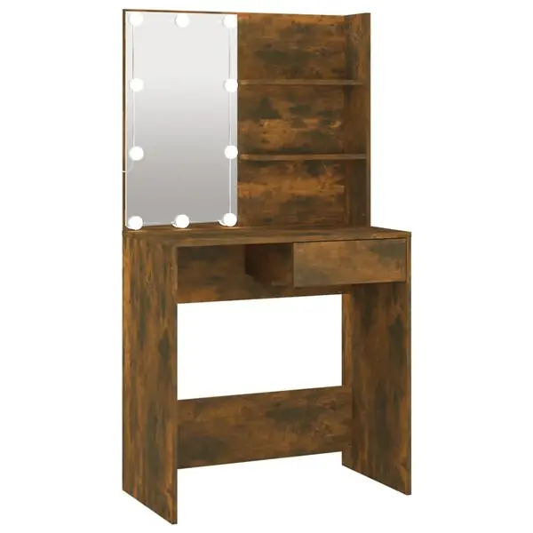 Begränsat antal vidaXL Sminkbord med LED brun ek 74,5x40x141 cm