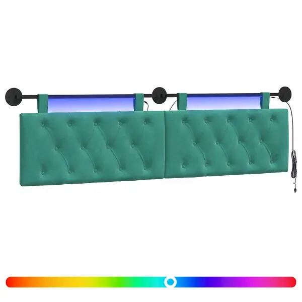 vidaXL Hängande sänggavel Med LED-lampa Turkos Sammet Outlet