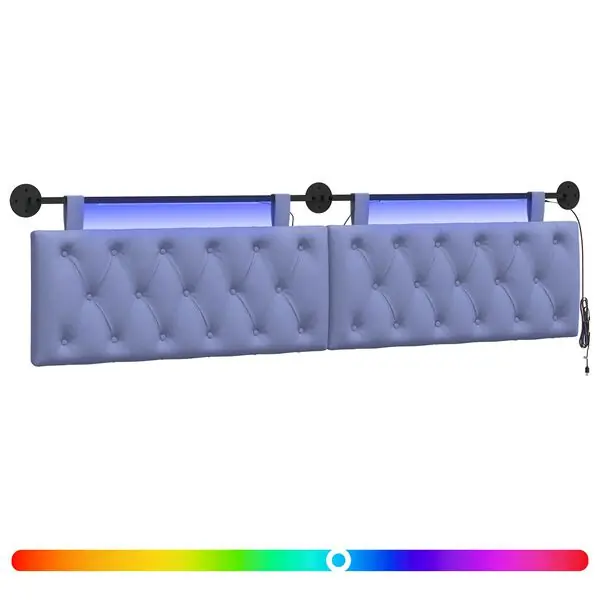 Nyhet vidaXL Hängande sänggavel Med LED-lampa Jeansblå Tyg