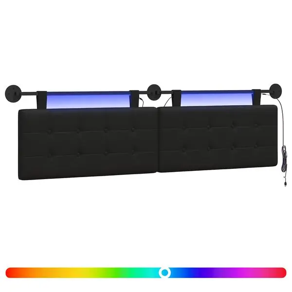 vidaXL Hängande sänggavel Med LED-lampa Svart Konstläder Endast denna vecka