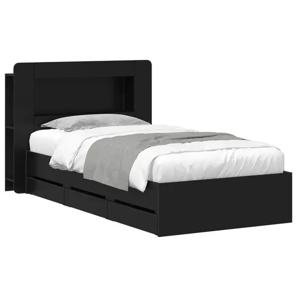 Endast denna vecka vidaXL Sängram med förvaring Svart 90 x 190 cm Konstruerat trä