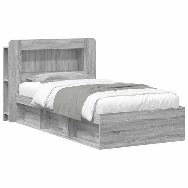 vidaXL Sängram med förvaring Grå Sonoma 100 x 200 cm Konstruerat trä Reapris