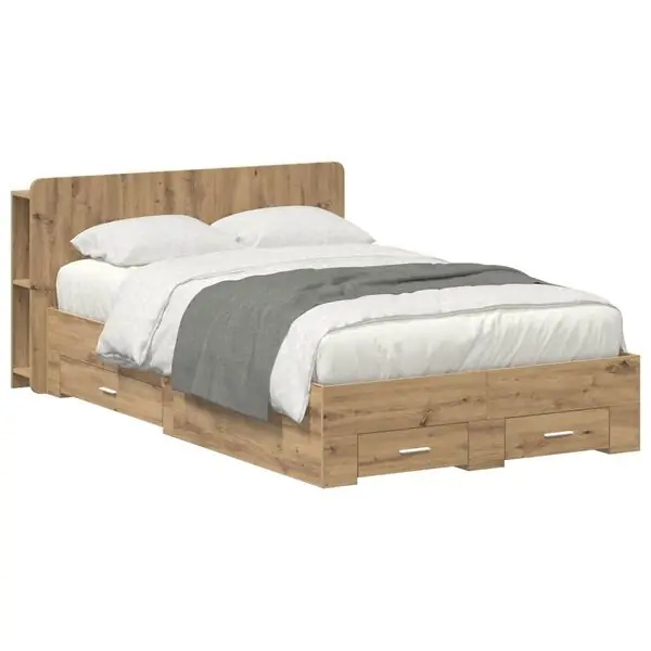 vidaXL Sängram med förvaring Artisan-ek 120 x 190 cm Konstruerat trä Outlet