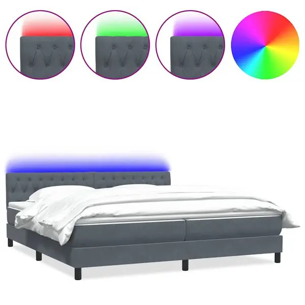 vidaXL Resårsäng med madrass och LED mörkgrå 180x220 cm sammet Fynd